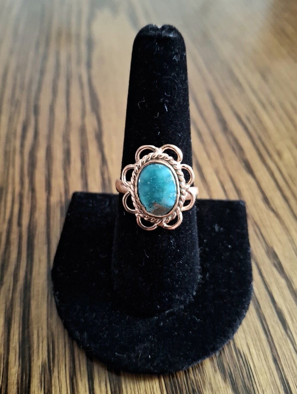 Turquoise Natural Stone Ring Copper Hardware Size 8